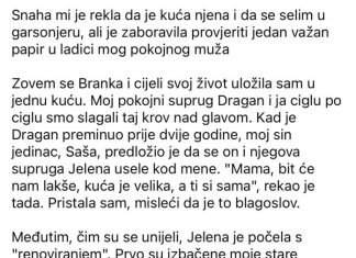 Snaha mi je rekla da je kuća njena i da se selim u garsonjeru, ali je zaboravila provjeriti jedan važan papir u ladici mog pokojnog muža Snaha mi je rekla da je kuća njena i da se selim u garsonjeru, ali je zaboravila provjeriti jedan važan papir u ladici mog pokojnog muža - featured image