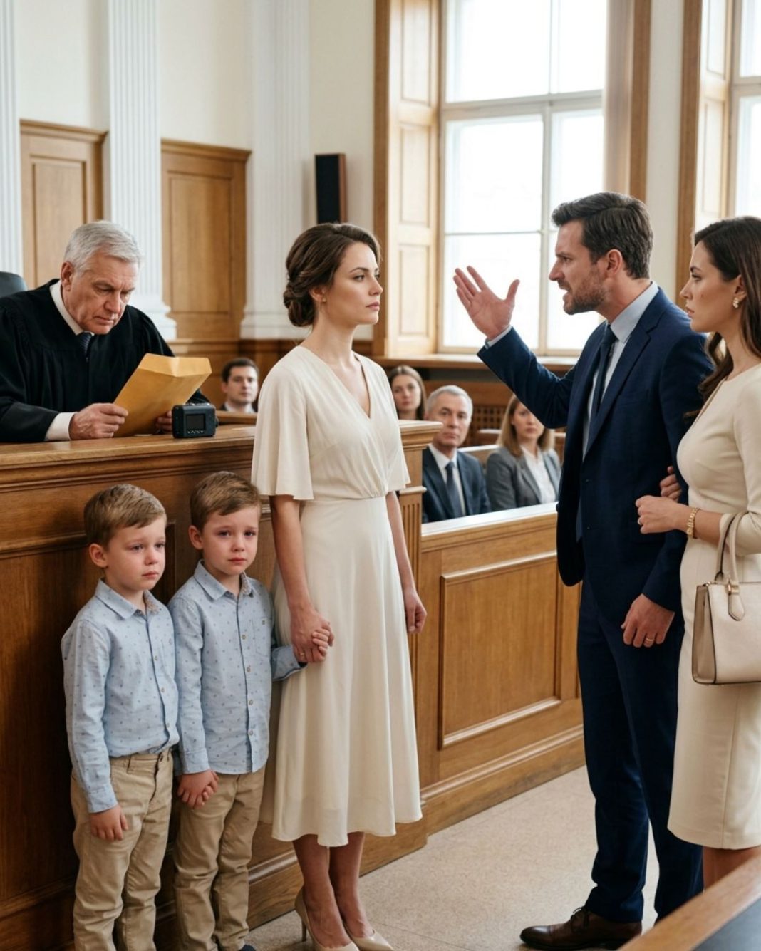 „Otići ćeš bez ičega… A ja ću uzeti djecu“, rekao je moj muž dok se njegova ljubavnica smiješila u sudnici – ali kada sam ušla s našim sinovima blizancima, istina o njegovom društvu ostavila je čak i sudiju bez riječi - featured image „Otići ćeš bez ičega… A ja ću uzeti djecu“, rekao je moj muž dok se njegova ljubavnica smiješila u sudnici – ali kada sam ušla s našim sinovima blizancima, istina o njegovom društvu ostavila je čak i sudiju bez riječi - featured image